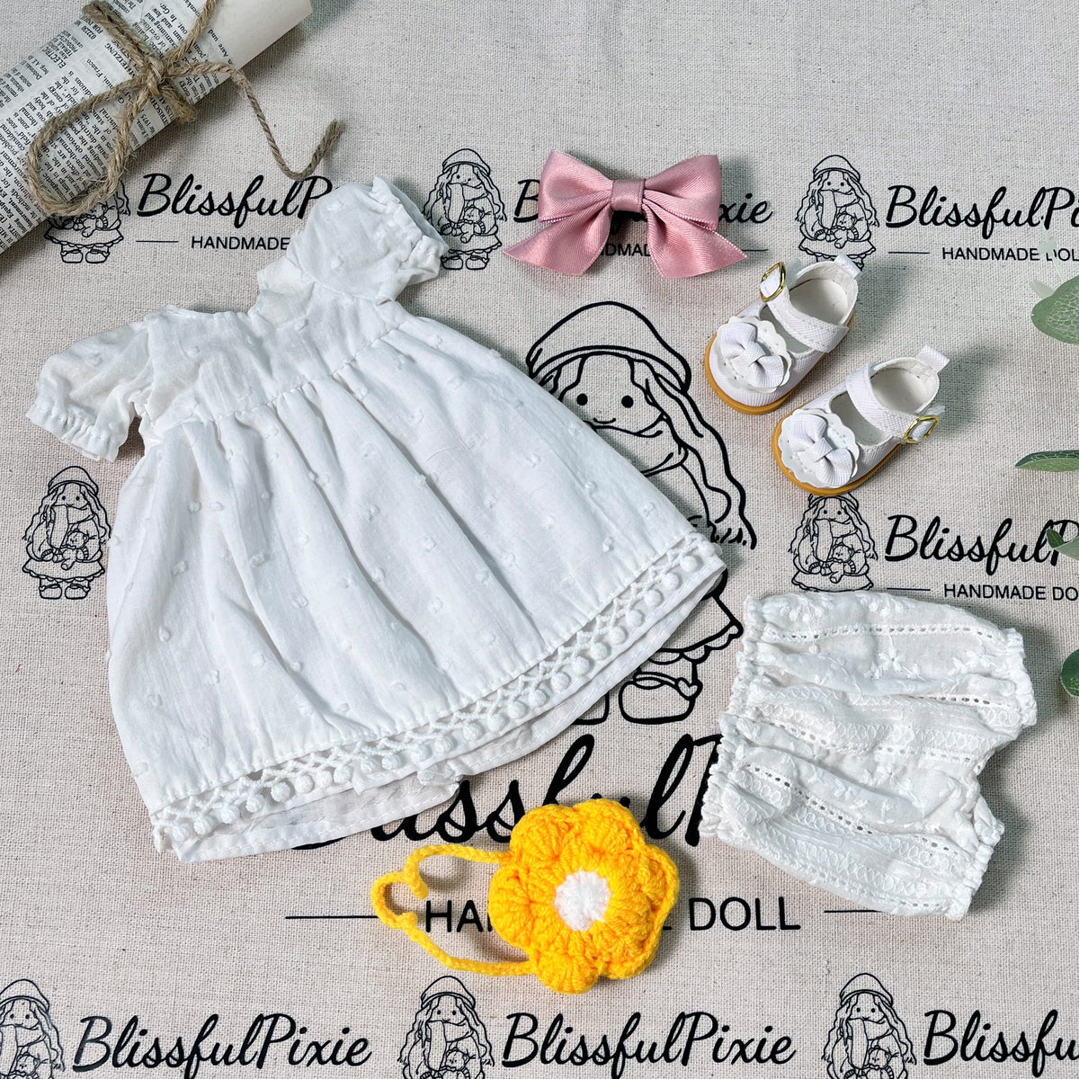 BlissfulPixie 12" Waldorf Handmade Doll Clothing Set Baby Girl Clothes Washable