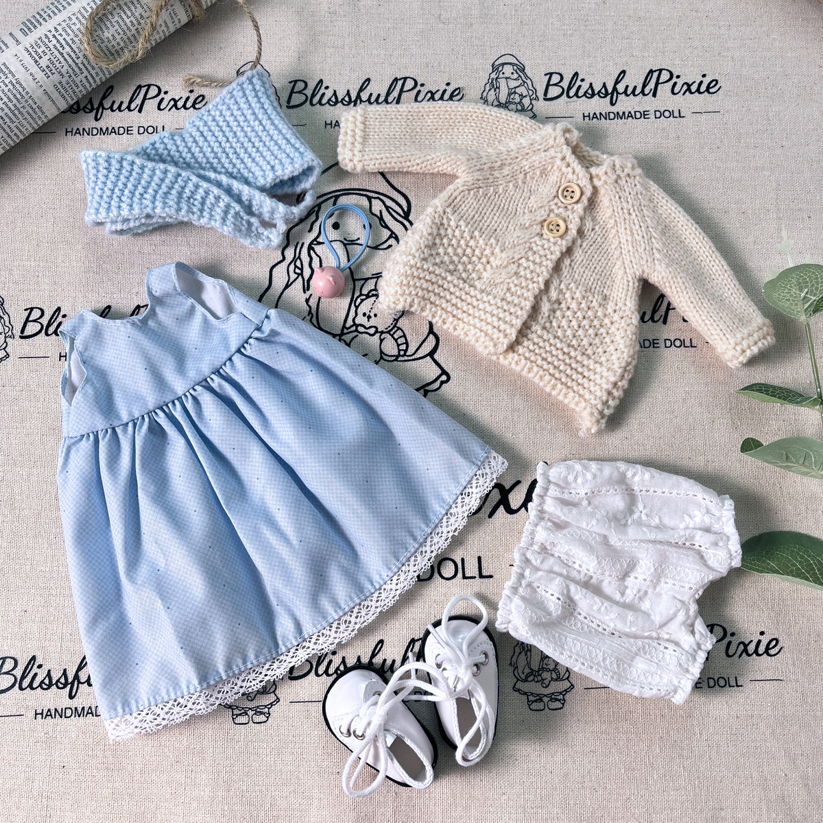 BlissfulPixie 12" Waldorf Handmade Doll Clothing Set Baby Girl Clothes Washable