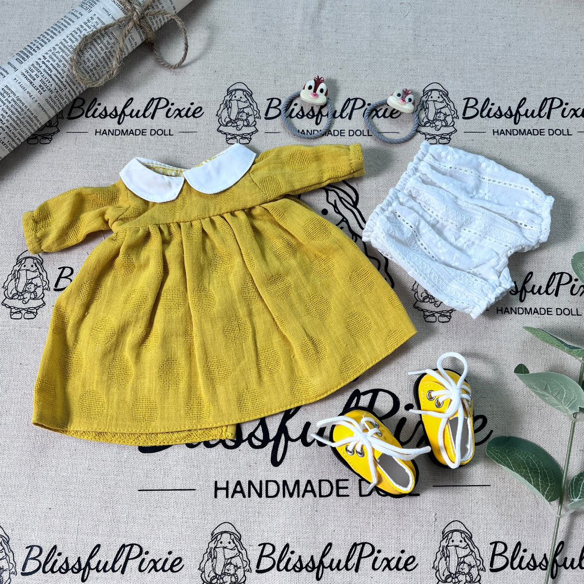 BlissfulPixie 12" Waldorf Handmade Doll Clothing Set Baby Girl Clothes Washable