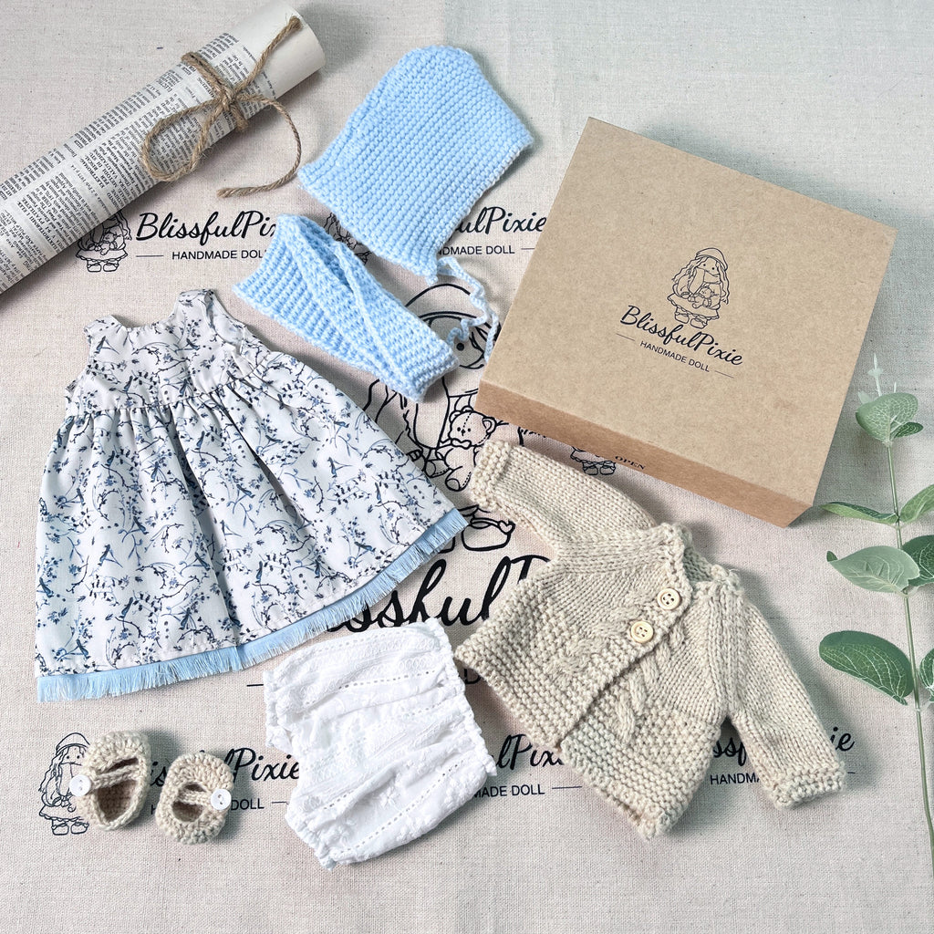 BlissfulPixie 12" Waldorf Handmade Doll Clothing Set Baby Girl Clothes Washable