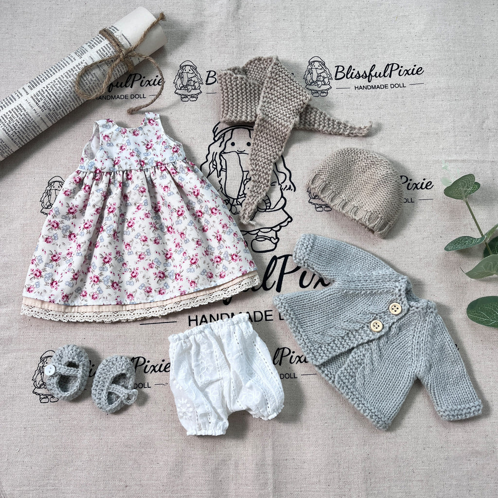 BlissfulPixie 12" Waldorf Handmade Doll Clothing Set Baby Girl Clothes Washable