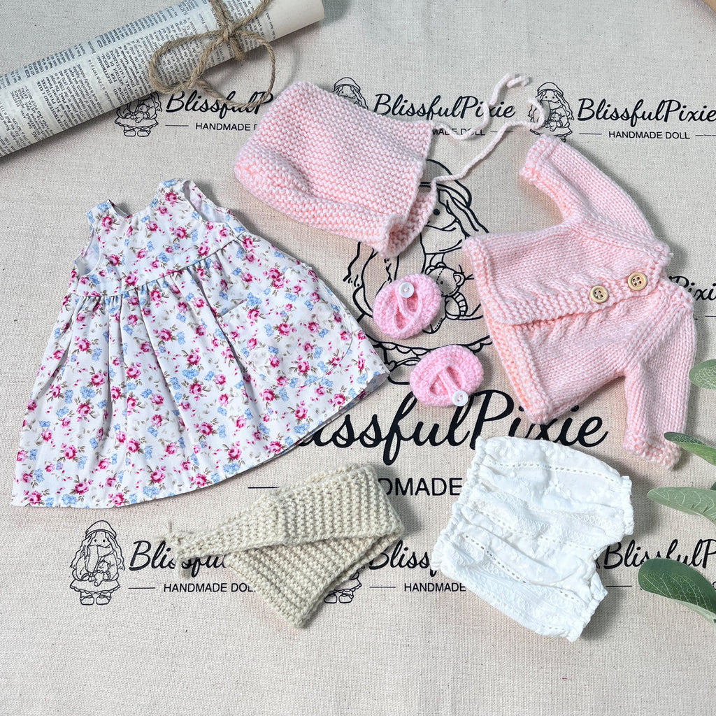 BlissfulPixie 12" Waldorf Handmade Doll Clothing Set Baby Girl Clothes Washable