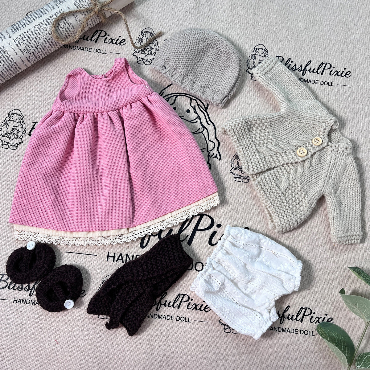 BlissfulPixie 12" Waldorf Handmade Doll Clothing Set Baby Girl Clothes Washable