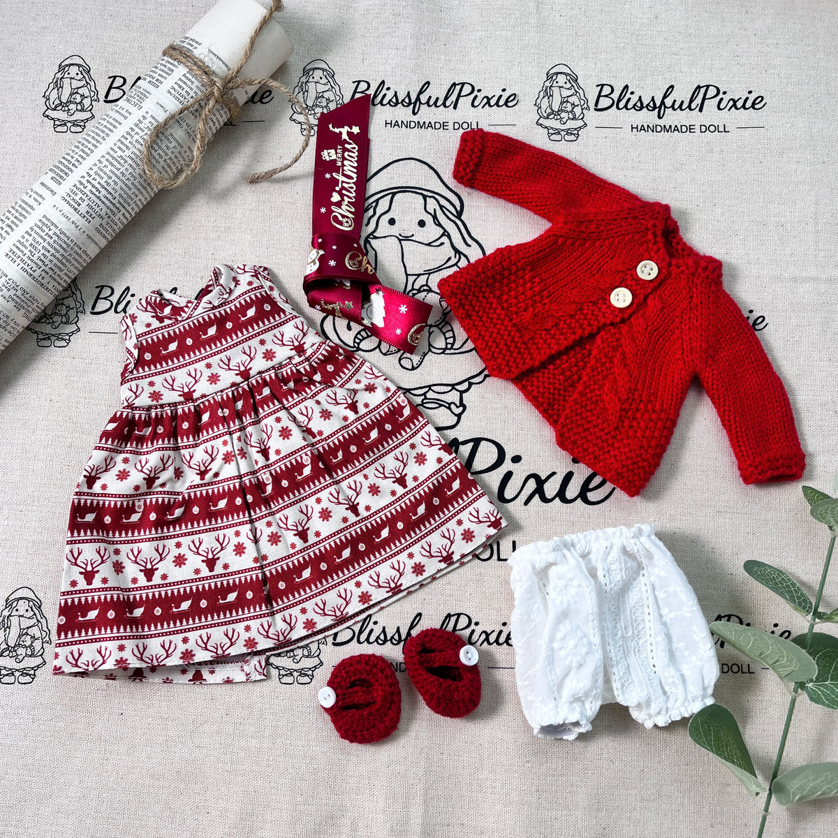 BlissfulPixie 12" Waldorf Handmade Doll Clothing Set Baby Girl Clothes Washable