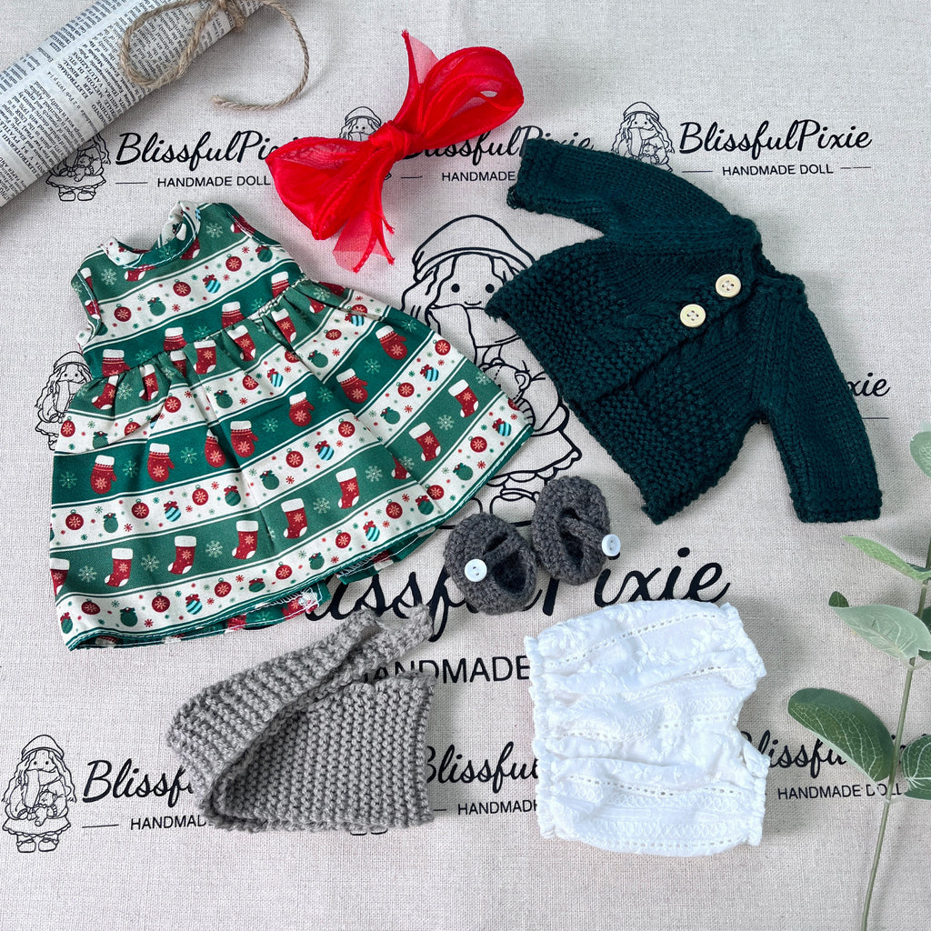 BlissfulPixie 12" Waldorf Handmade Doll Clothing Set Baby Girl Clothes Washable