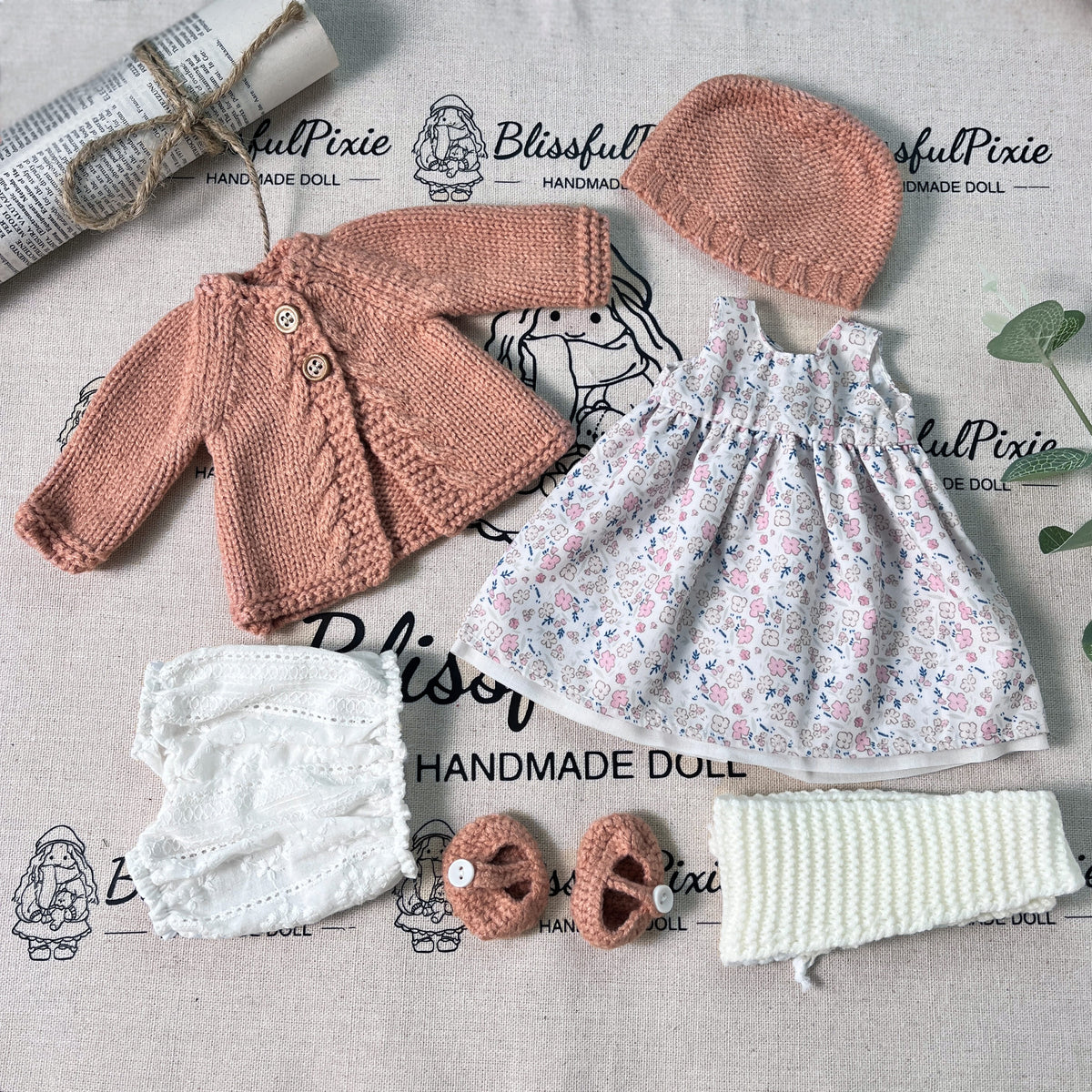 BlissfulPixie 12" Waldorf Handmade Doll Clothing Set Baby Girl Clothes Washable