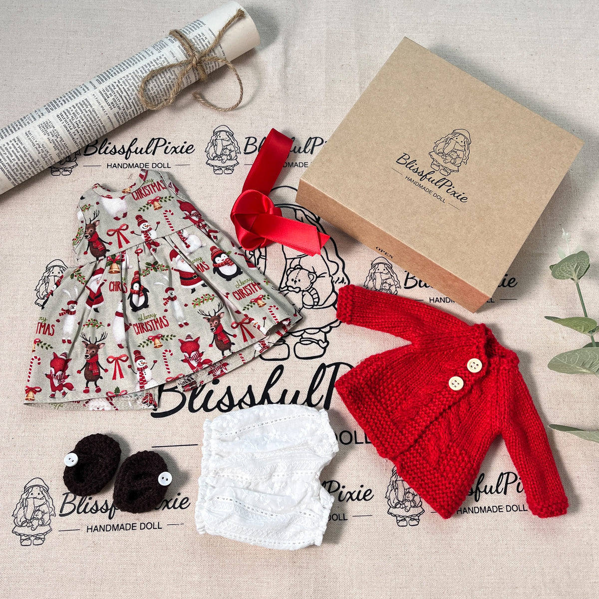 BlissfulPixie 12" Waldorf Handmade Doll Clothing Set Baby Girl Clothes Washable