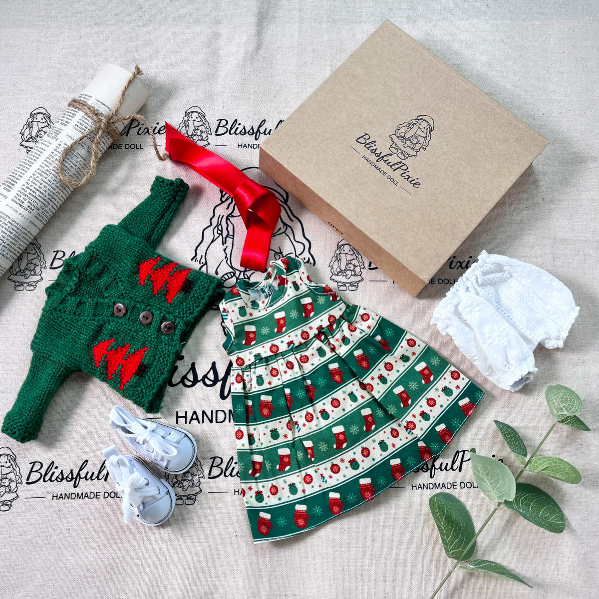 BlissfulPixie 12" Waldorf Handmade Doll Clothing Set Baby Girl Clothes Washable