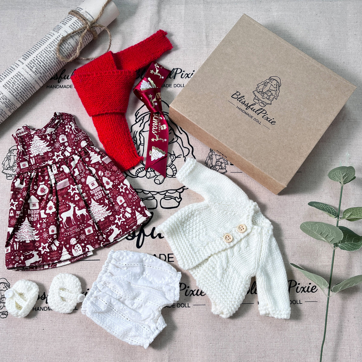 BlissfulPixie 12" Waldorf Handmade Doll Clothing Set Baby Girl Clothes Washable