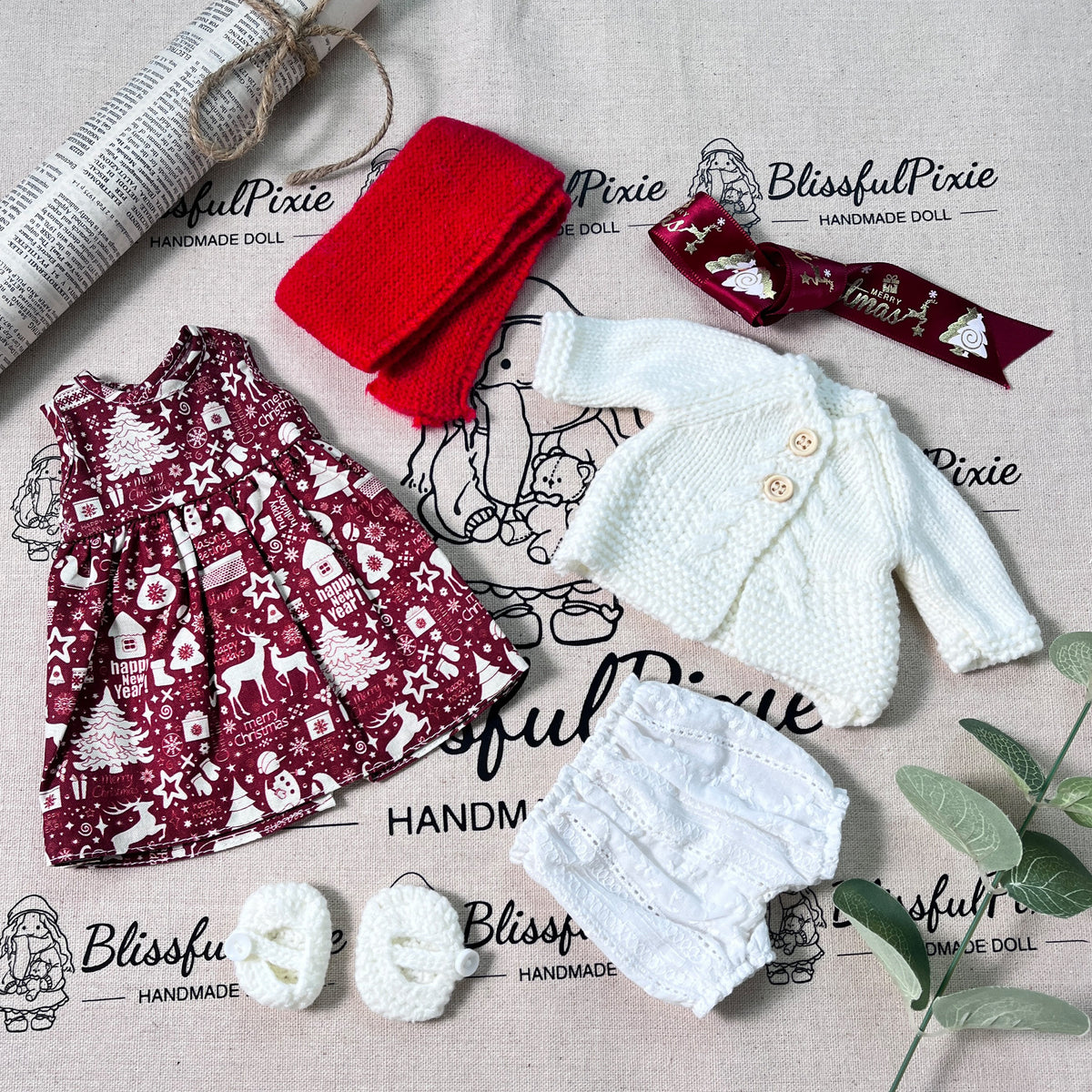 BlissfulPixie 12" Waldorf Handmade Doll Clothing Set Baby Girl Clothes Washable