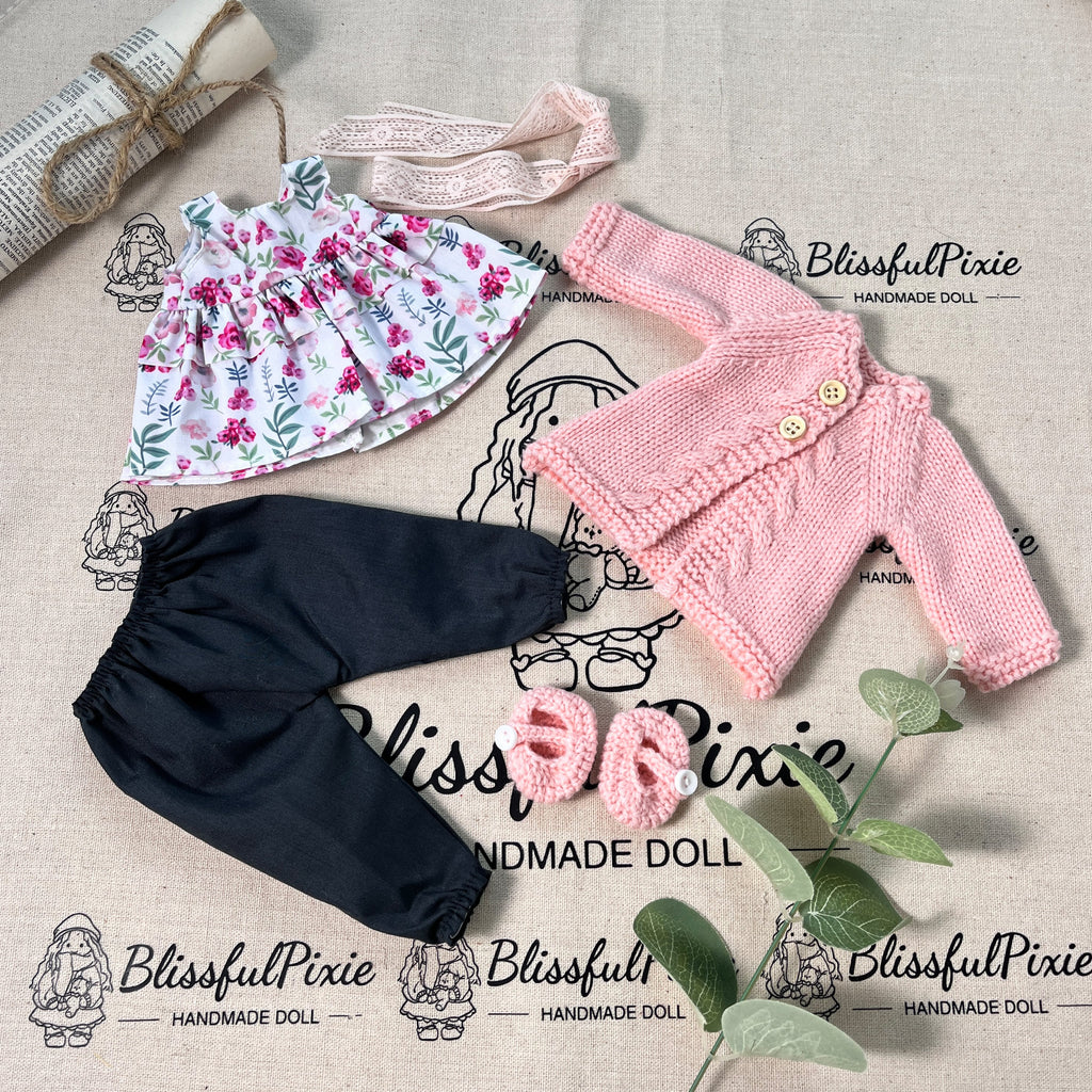 BlissfulPixie 12" Waldorf Handmade Doll Clothing Set Baby Girl Clothes Washable
