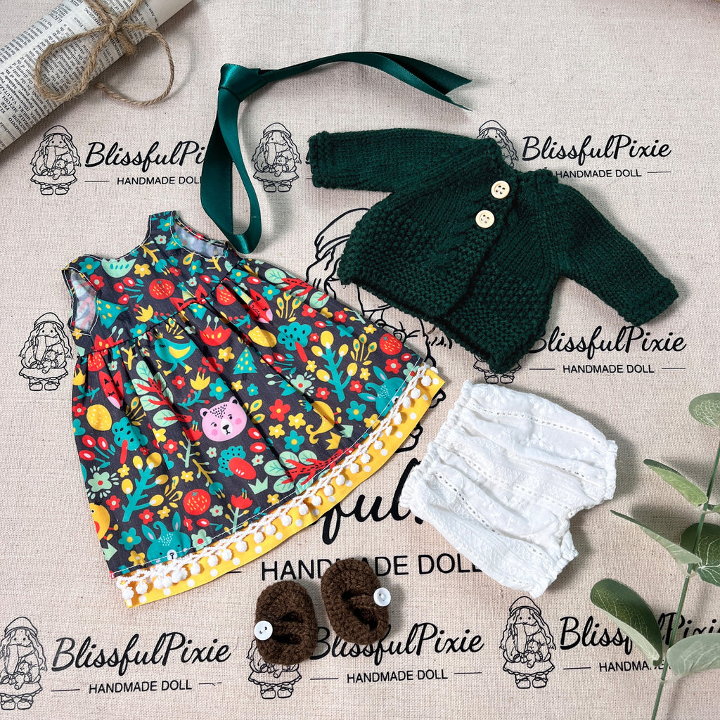 BlissfulPixie 12" Waldorf Handmade Doll Clothing Set Baby Girl Clothes Washable