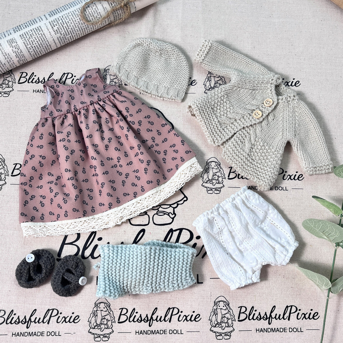 BlissfulPixie 12" Waldorf Handmade Doll Clothing Set Baby Girl Clothes Washable