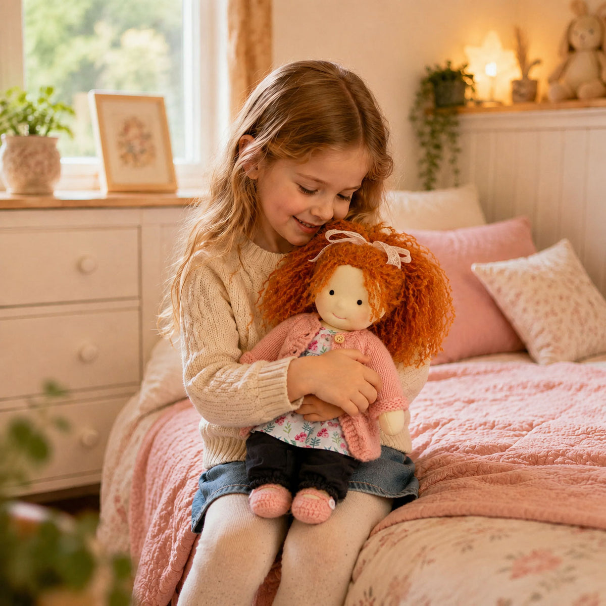BlissfulPixie 12" Waldorf Doll Elsee, Handmade Soft Rag Doll for Girls with DIY Hair Styling Kit, 4 Color Hair Set, Teddy Bear, Makeup Tools & Gift Box Set, Creative Birthday Christmas Gift-BlissfulPixie