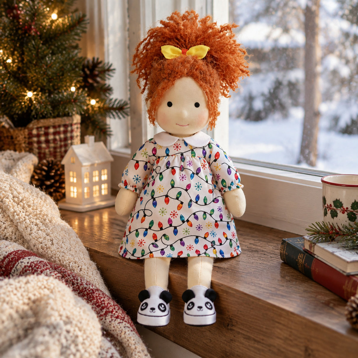 Cute Handmade Doll for Girls, Christmas Rag Doll with Colorful Holiday Dress, Soft Fabric Doll with Gift Box Packaging, Adorable Keepsake Toy for Kids, Birthday and Holiday Gifts